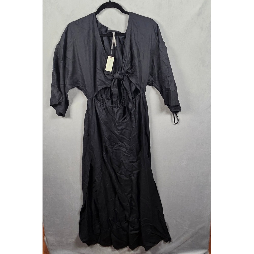 NEW Anthropologie Midi Dress Womens XS Black Tie-Front Cutout‎ Viscose